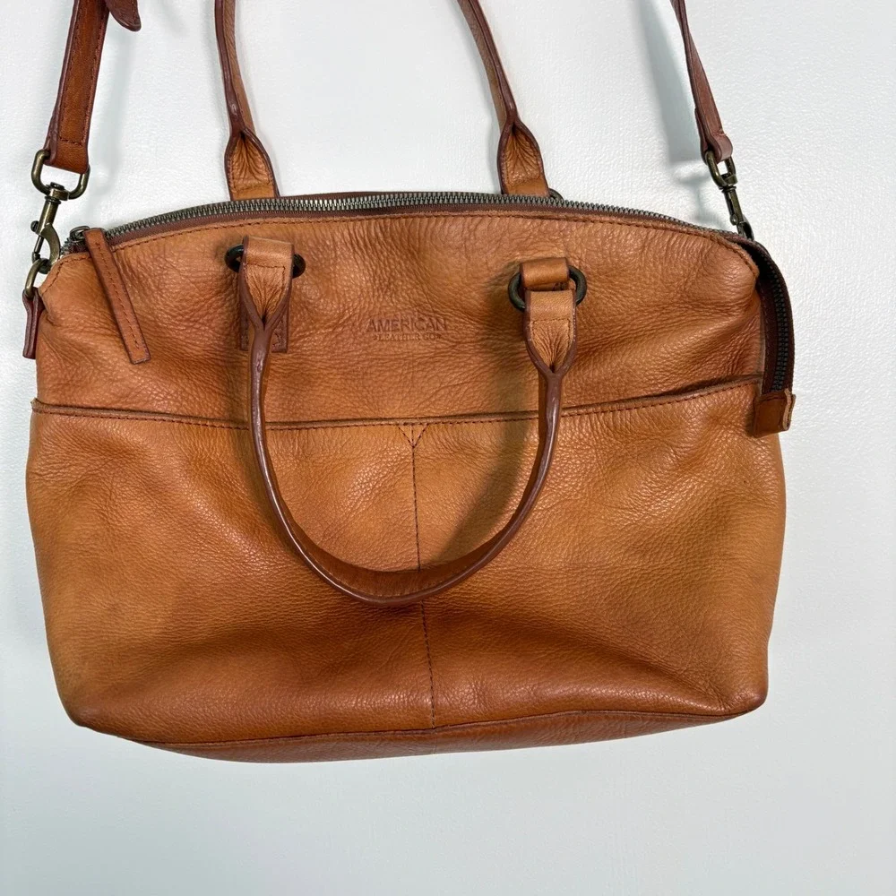 American Leather Co Women Satchel OS Tan‎ Pebbled Leather Crossbody Handbag